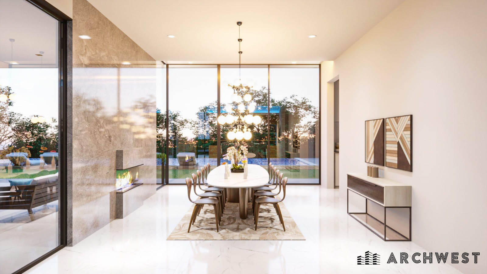 7. 3D Render of a Modern Style Dining Area, California, ,USA